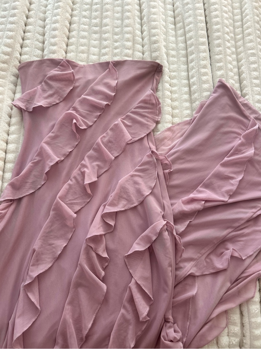 Oh Polly Strapless Ruffle Asymmetric Midi Dress - Dusty Pink - Picture 5 of 6
